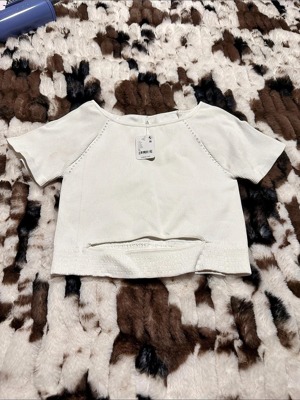 Free People Cut It Out Short Sleeve Ribbed Crop Top White XL